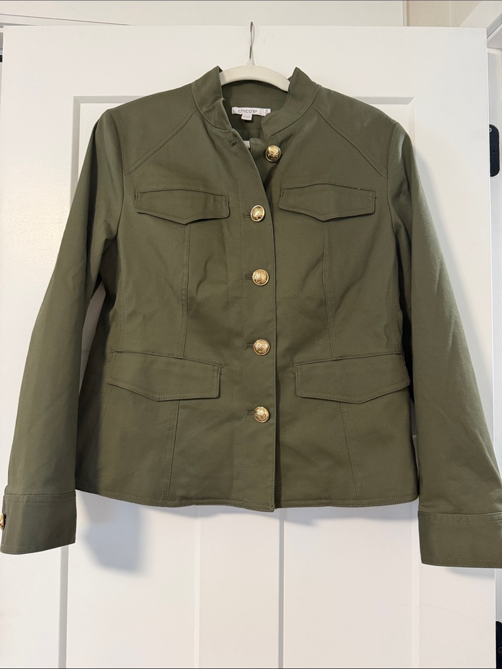 Chico's Olive Green Military Button Utility Jacket
